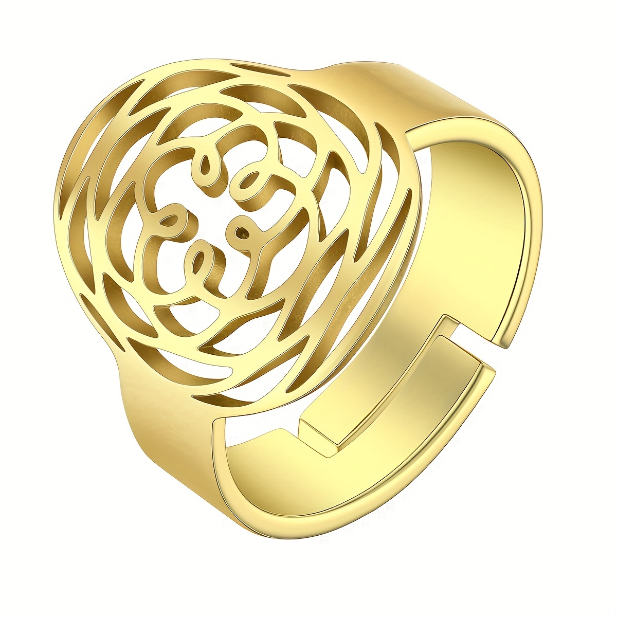 Golden Stainless Steel Rose Pattern Ring for Men
