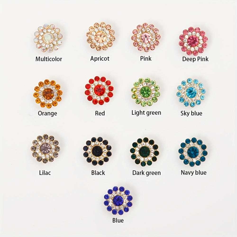 100pcs 14mm Crystal Sunflower Shape Rhinestone Buttons Sew On