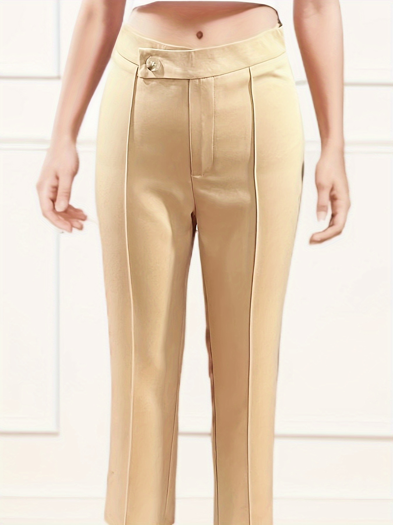 Solid Button Front Pintuck Pants Casual High Waist Pants - Temu Canada