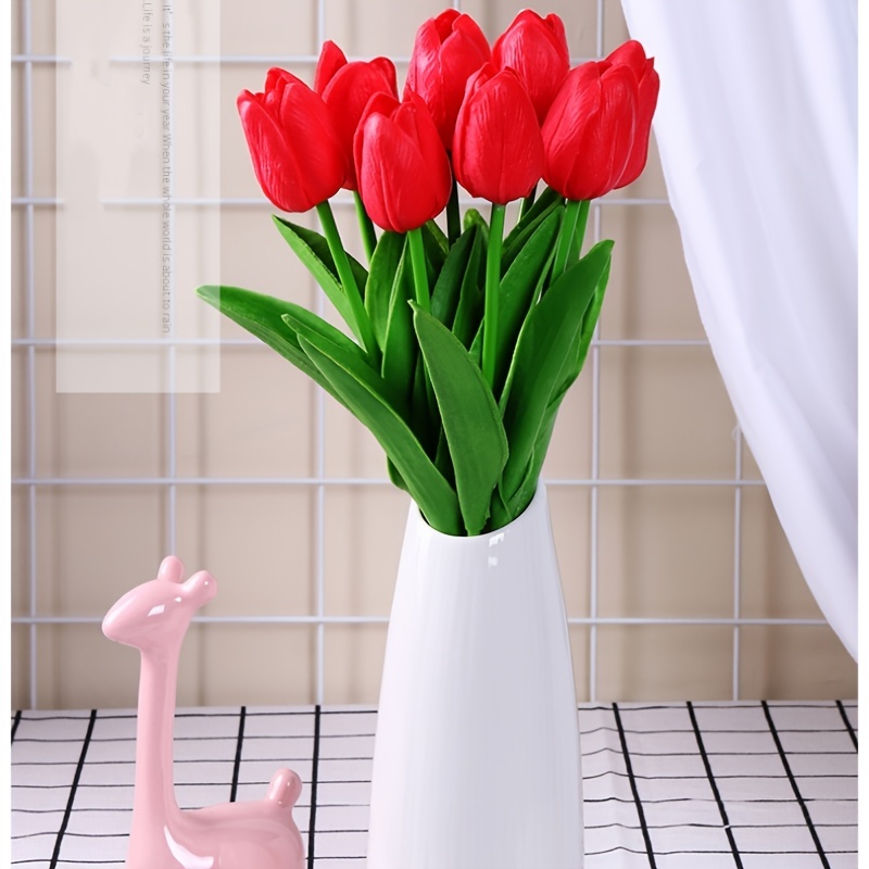 10pcs Artificial Tulips Flowers Pu Real Feel Tulip Fake Silk Flower Wedding  Garden Decoration Home Decor Party