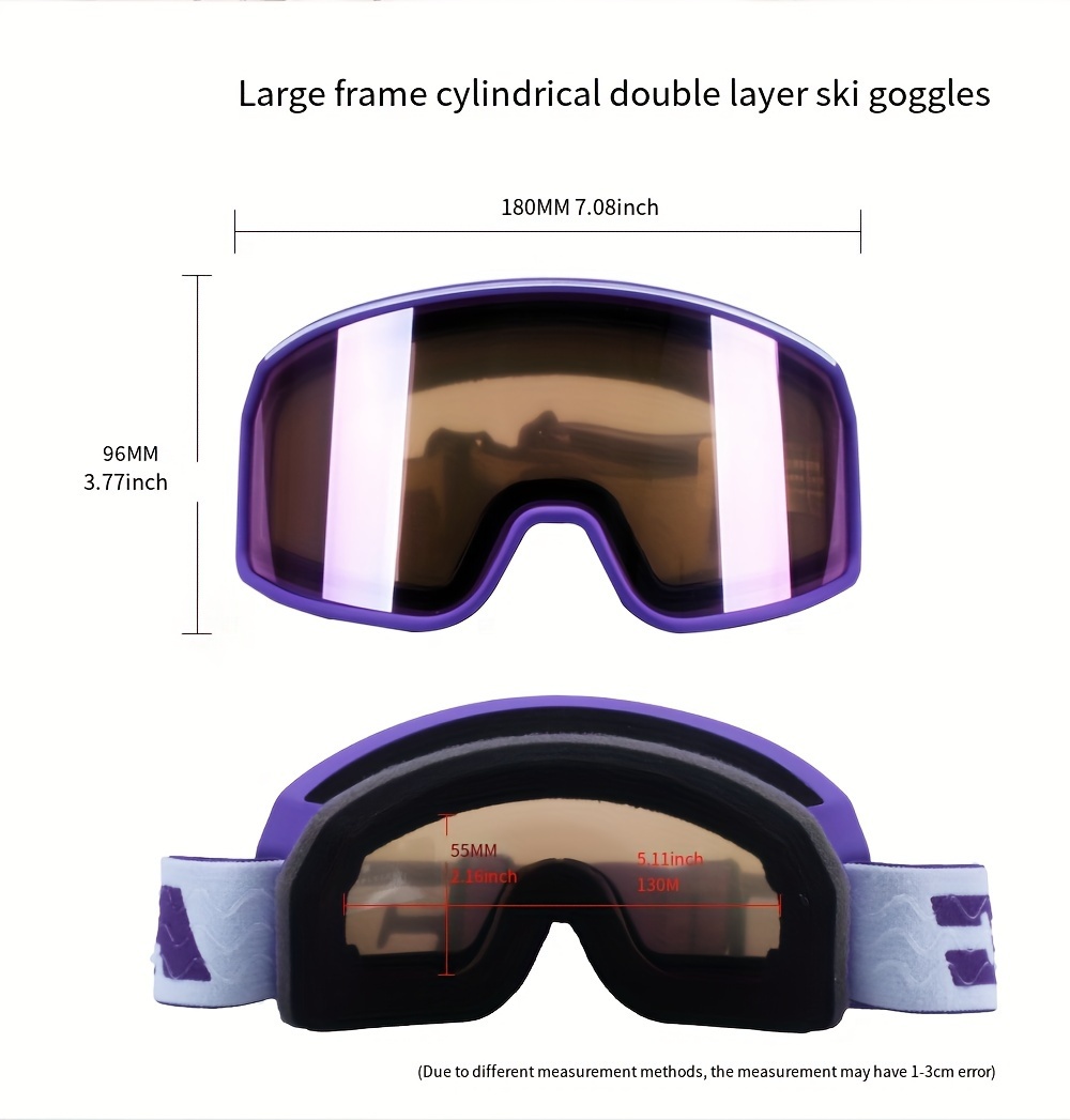 Ski Goggles, Double Layer Anti Fog Large Cylindrical Ski Goggles for Outdoor Training