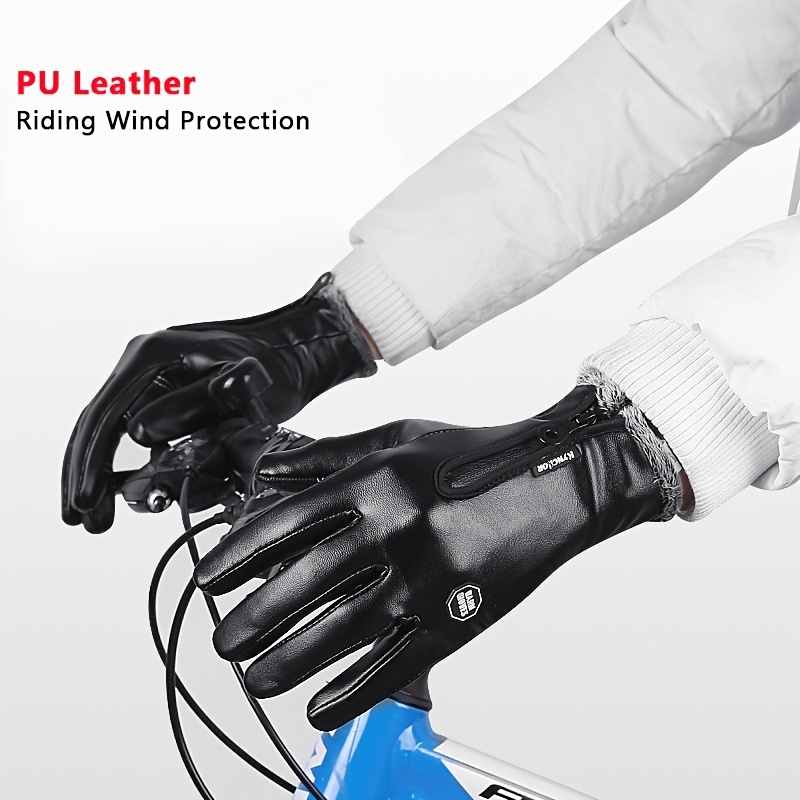 Driving Cycling Gloves Men Women Warm Thermal Pu Leather Touch