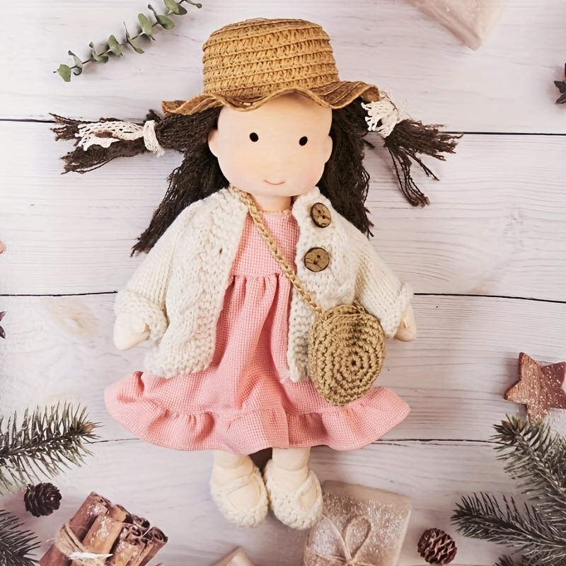 Waldorf Doll Handmade Plush Doll, Girls Rag Auspicious Doll Cotton Linen  BJD Figure Toys Easter Birthday Gift for Home Decoration