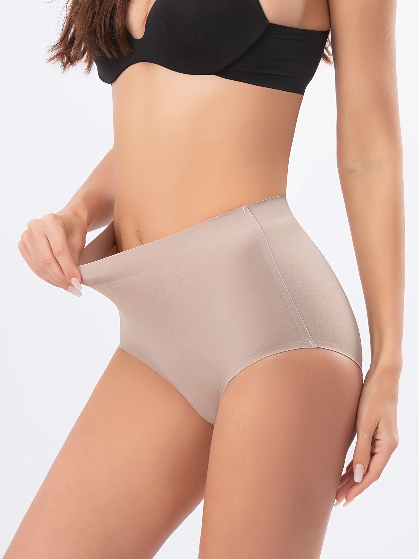 Women's Soft Seamless Solid Adhesive Bikini Panties High - Temu