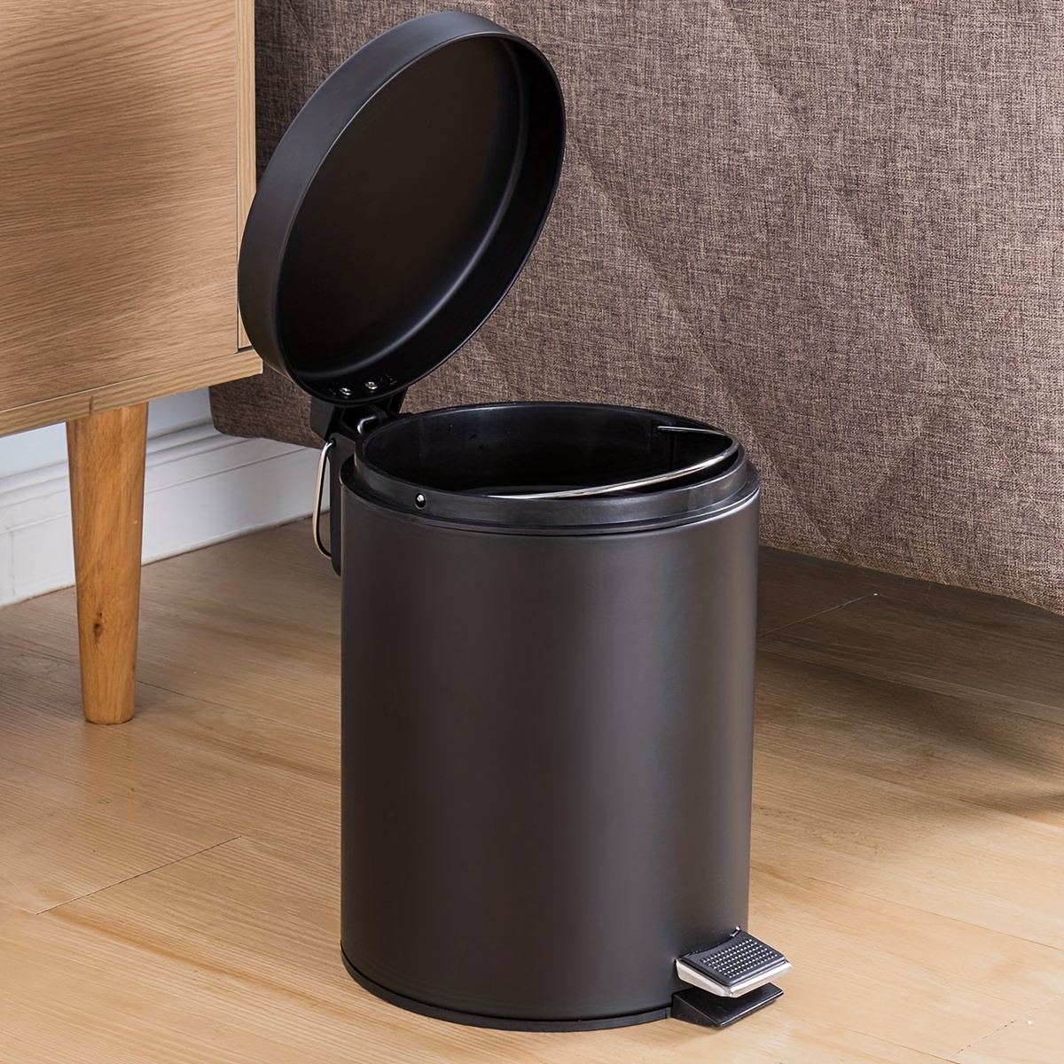 Cubo de basura de acero inoxidable con pedal de pie, cubo de basura grande  de metal para cocina, cubo de basura rectangular con tapa, plateado, negro