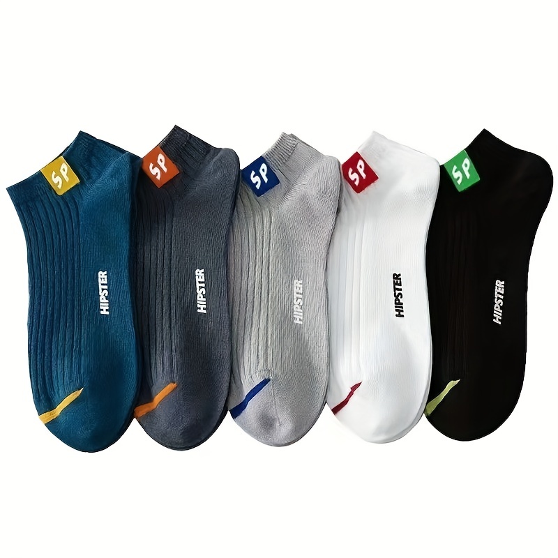 

5pairs Unisex 'sp' Print Fashion Sports Socks, Cotton Comfortable Low Cut Ankle Socks For Men Women