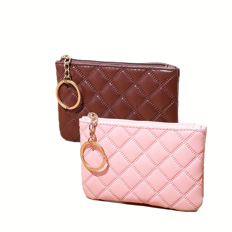 Women's Mini Zipper Coin Purse, Quilted Detail Clutch Wallet, Solid Color  Storage Bag - Temu