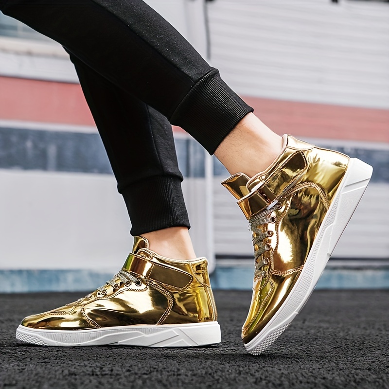 Men's High Top Lace-up Sneakers with Hook and Loop Fastener