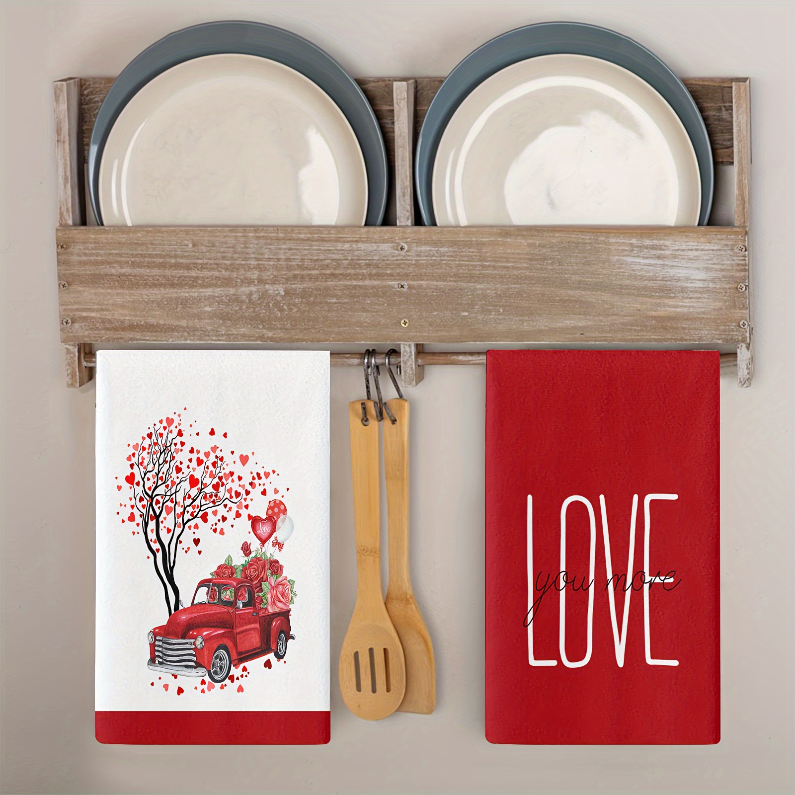 Valentine's Day Kitchen Towels Dish Towels, happy Love Red Heart