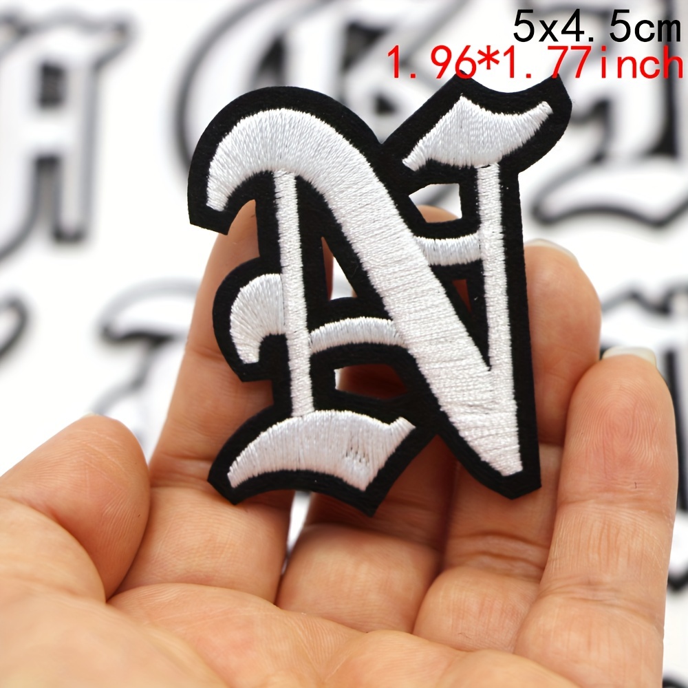 White Old English Alphabet Letters Numbers Embroidered Patches Embroidery  Patch