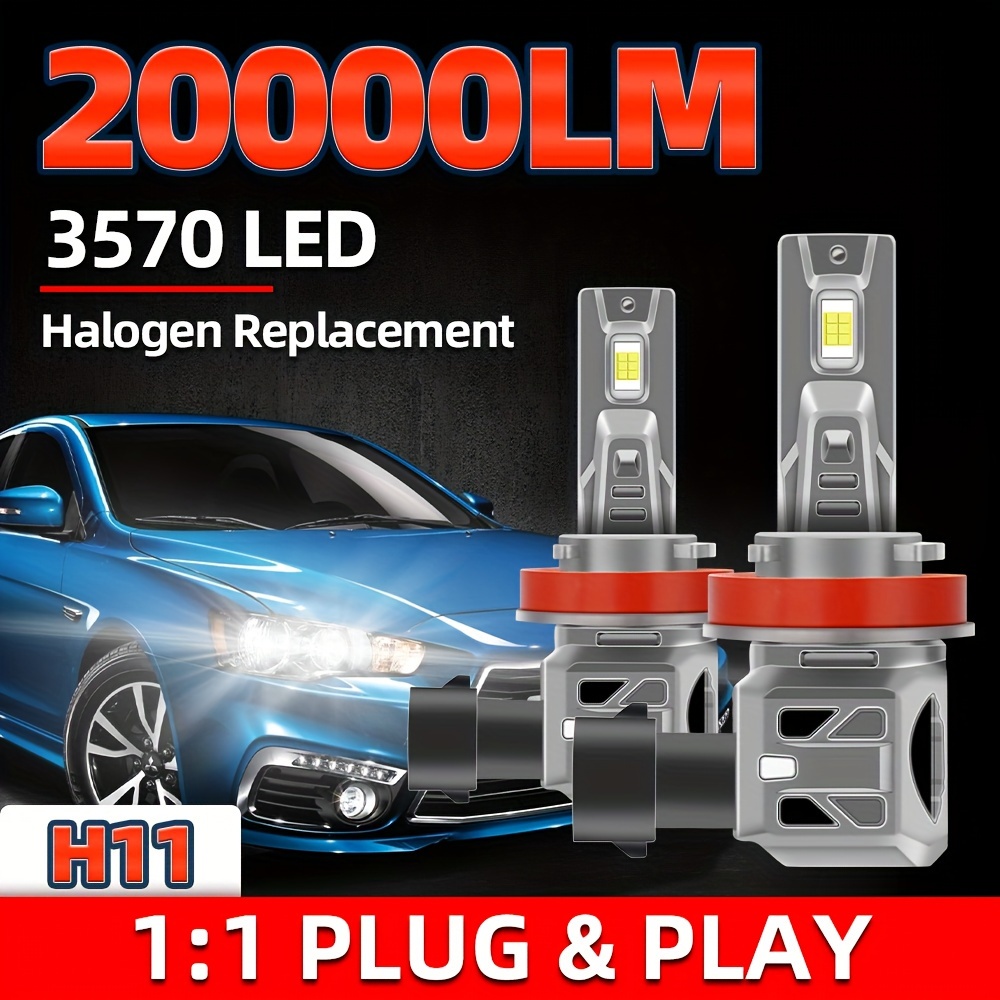 2Pcs H3 Led Headlight Bulb 1:1 Single Plug H3 LED Headlight Car Bulbs Fog  Light 60W 12000Lm 6000K White Light Plug And Play Very Bright Mini Size