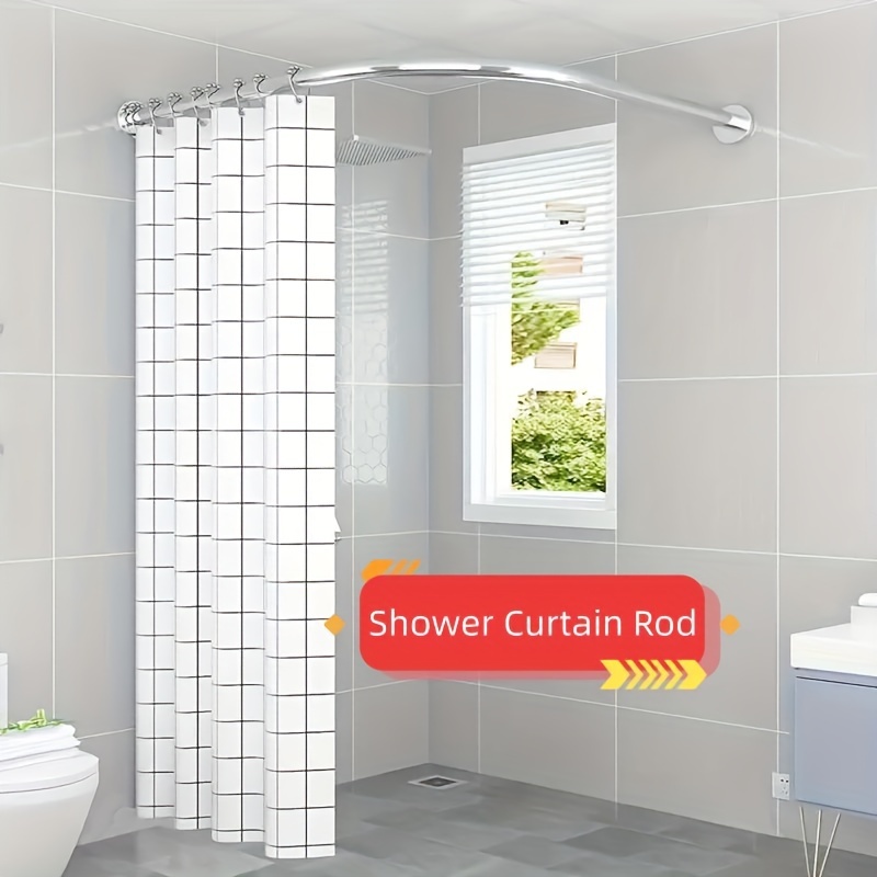 L Shaped Corner Bath Curtain Rail Bar No Drilling Adjustable Curved  Extendable Shower Curtain Tension Rod with Shower Curtain and Hooks  Telescopic
