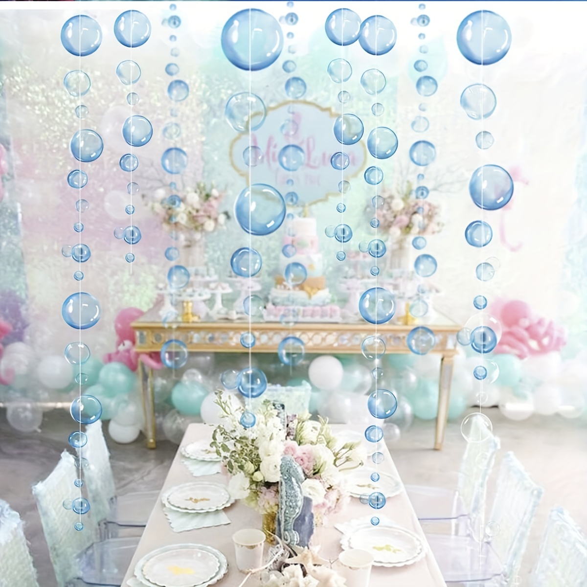 Transparent Bubble Garlands Mermaid Party Decoration Colored Blue Flat  Cutouts Hanging Streamer for Birthday Baptism Wedding Ocean Wall Decal Baby  Shower Under Sea Festal Kid Room Photo Props (Color)