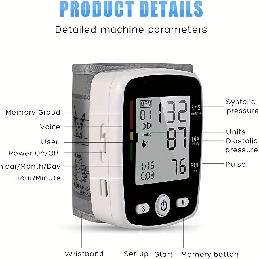 Upper Arm Blood Pressure Monitor, USB Rechargeable Accurate Automatic Arm  Cuff Digital BP Machine with Power Cable, Large LCD Display, Voice