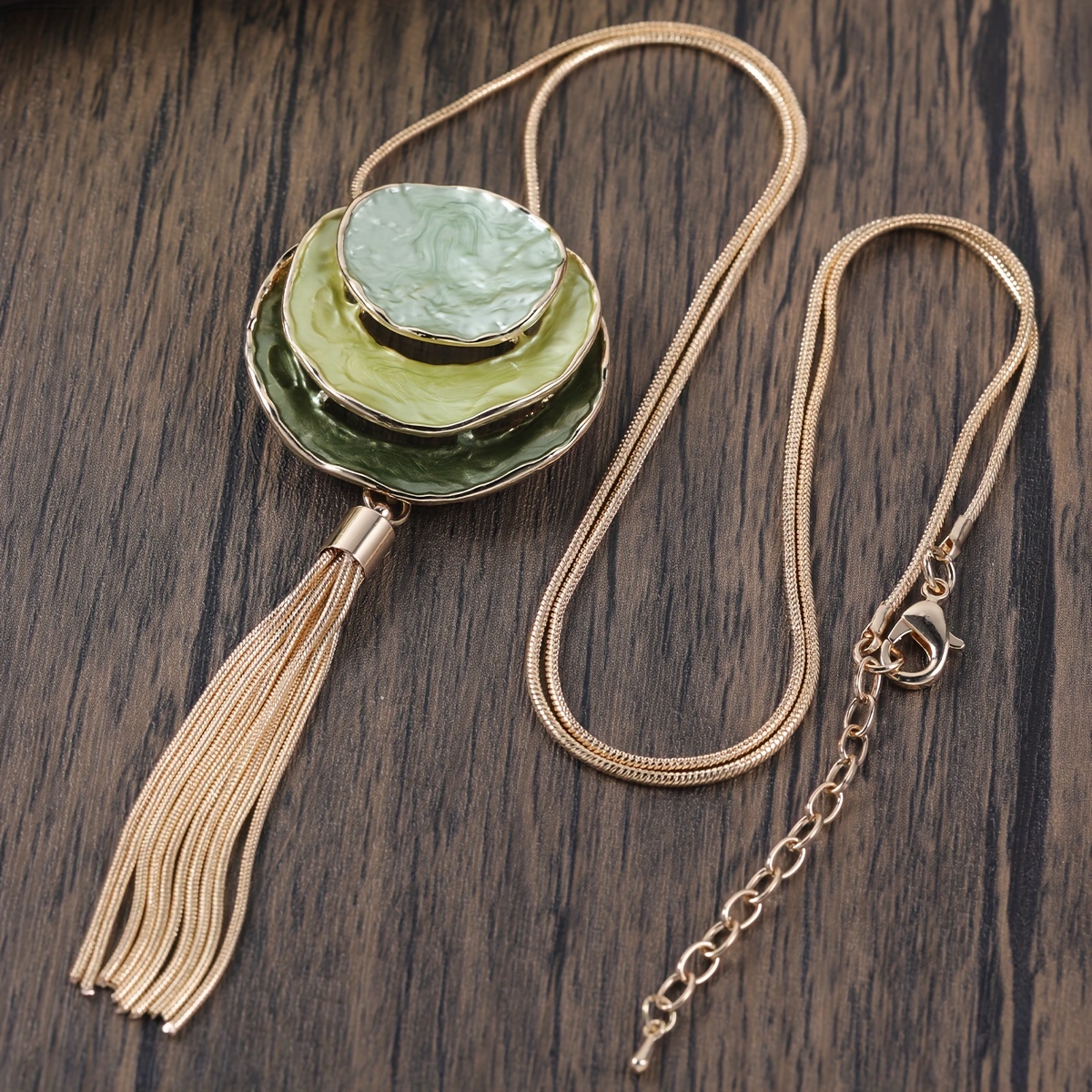 

Green Enamel Lotus Leaf Design Chain Tassel Pendant Necklace Bohemian Vocation Style Trendy Female Gift