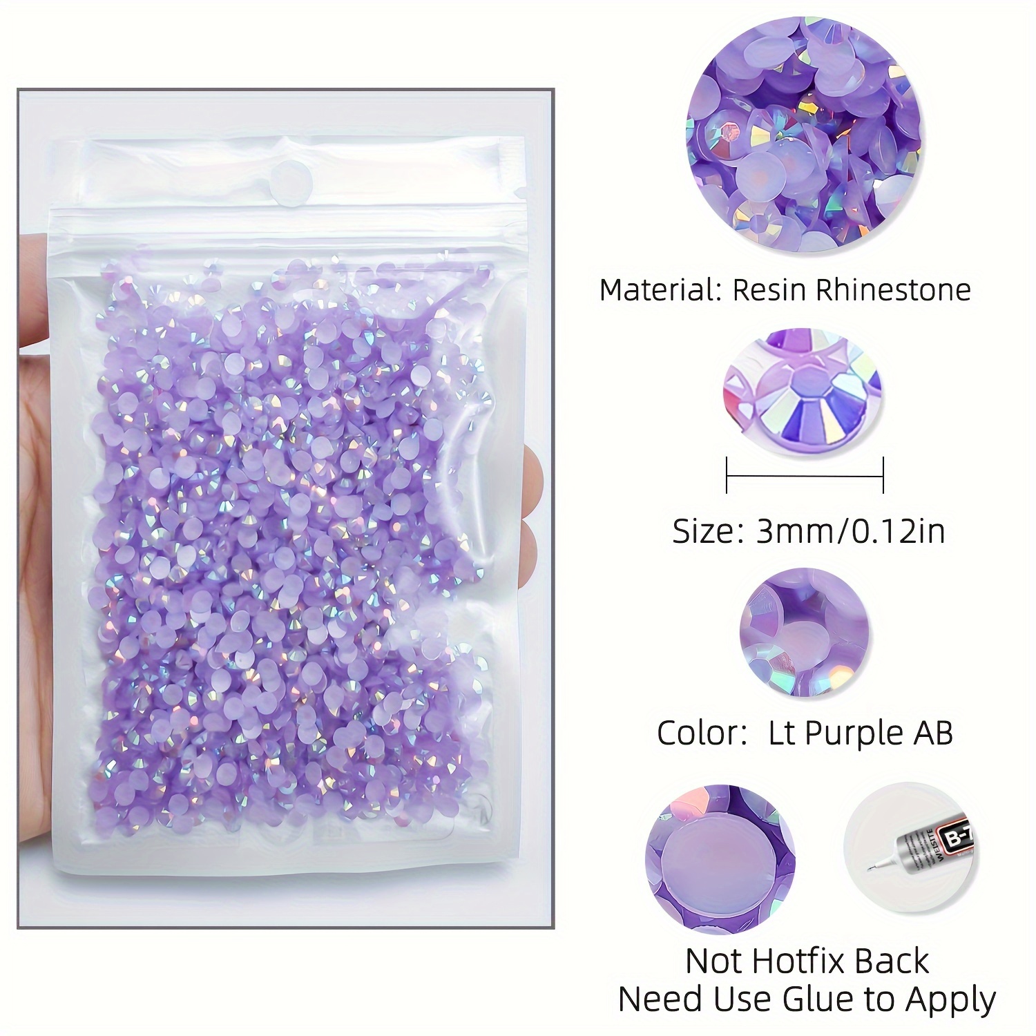 Dark Purple AB Transparent Resin Rhinestones Pack of 1000, Non Hot