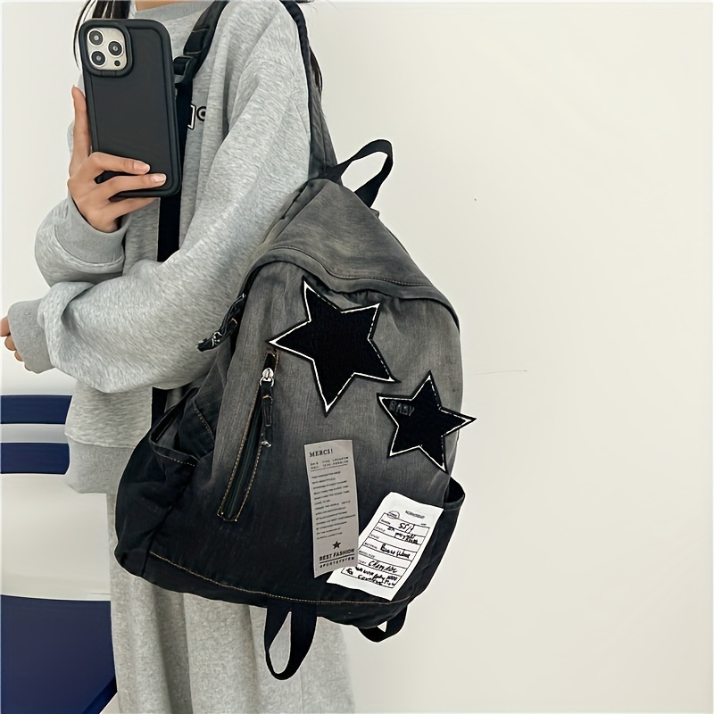 

1pc Denim Backpack, Sweet And Cute All-match Backpack, Campus Style Casual School Bag