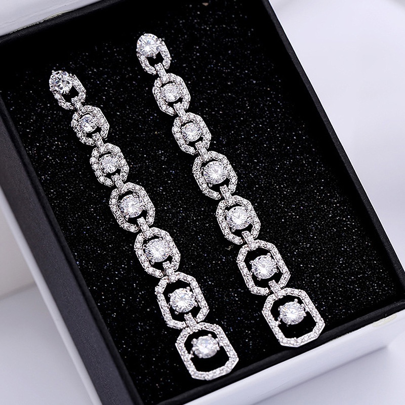Women's Long Synthetic Zirconia Dangle Earrings, Elegant Gift
