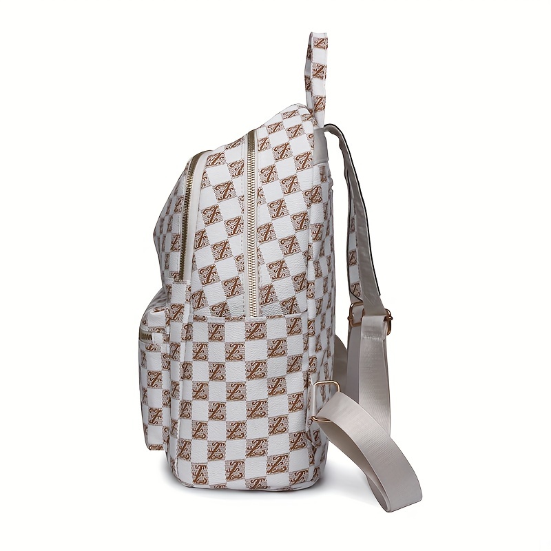 Vintage All-over Checkerboard Pattern Backpack, Classic Zipper