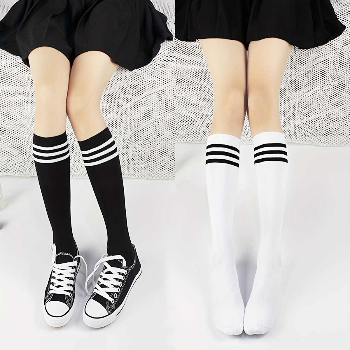 

2 Pairs Striped Trim Calf Socks, Casual Comfy Sports Knee High Socks, Women's Stockings & Hosiery