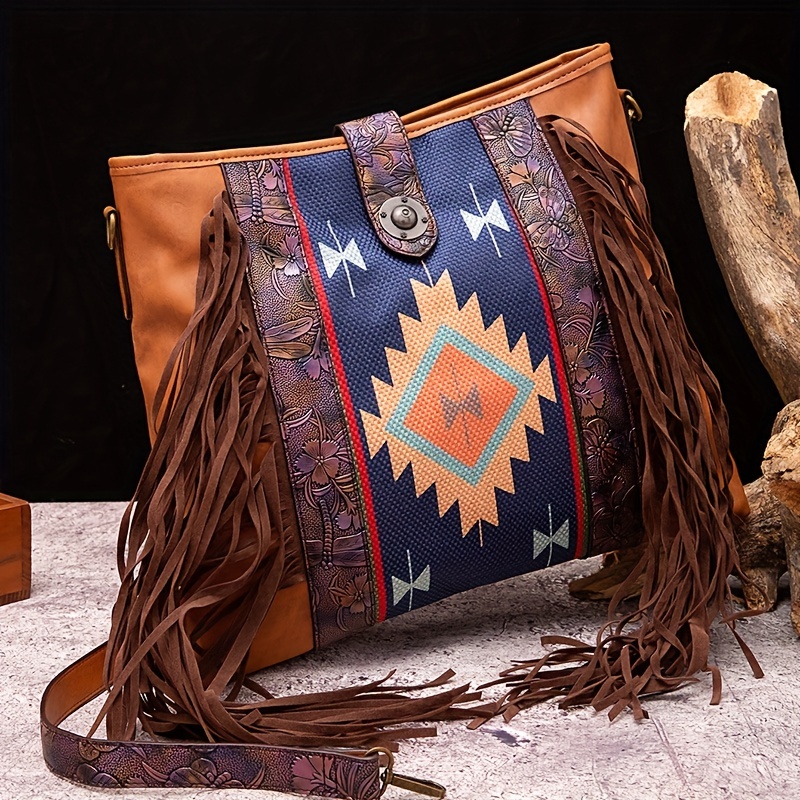 ETHNIC TASSEL PURSE Native American Fringe Leather Bag 