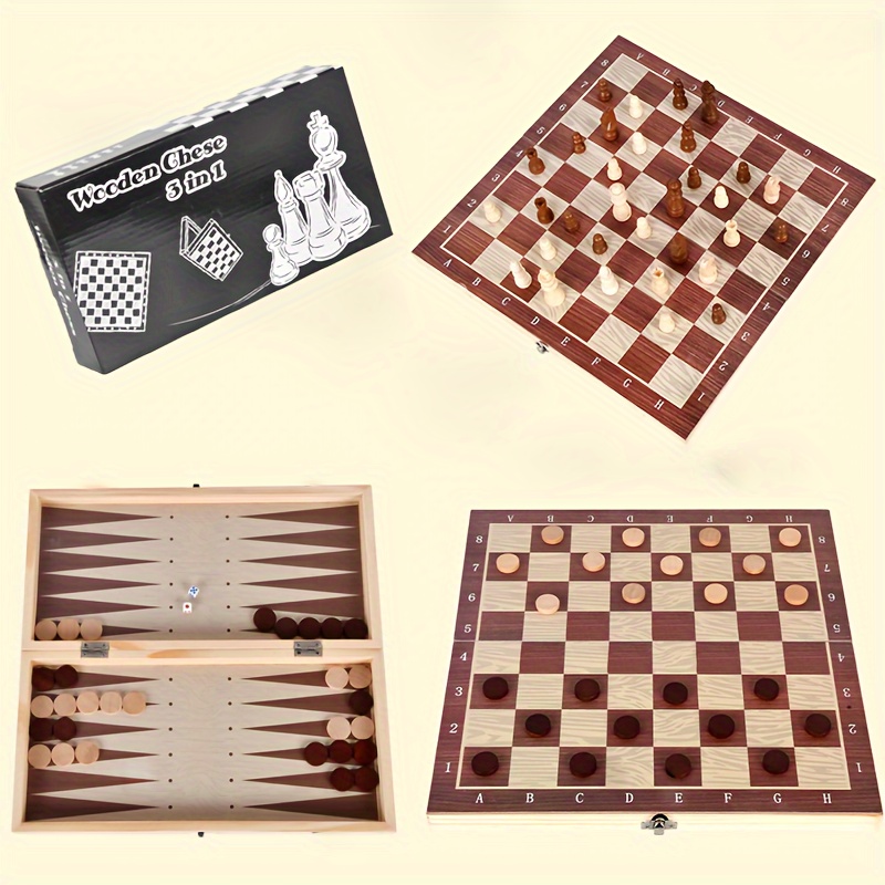 BIG SIZE 3in1 Wooden Chess Set Handmade Backgammon & Checkers 