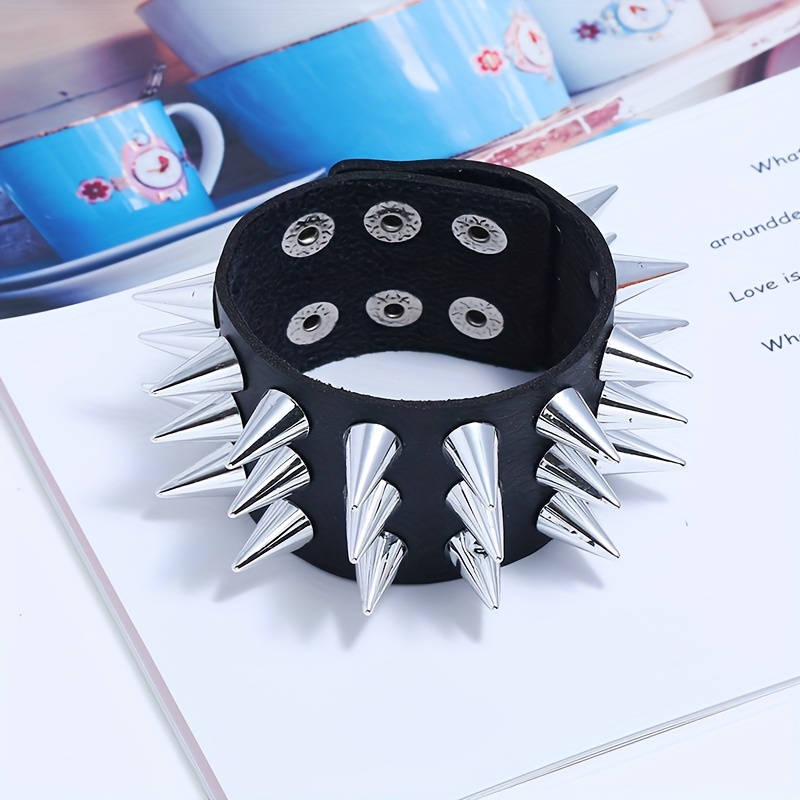Three Rows Spike Bracelet for Men, Punk Style