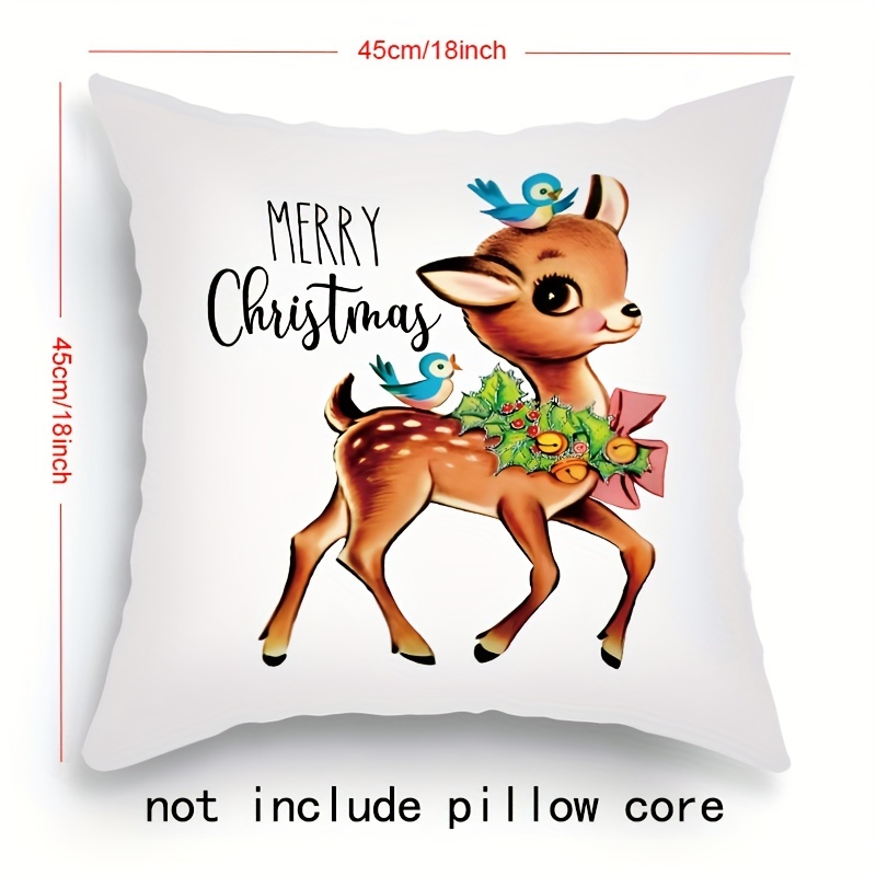 Elk Christmas Throw Pillow Cover Linen Letter Print Holiday