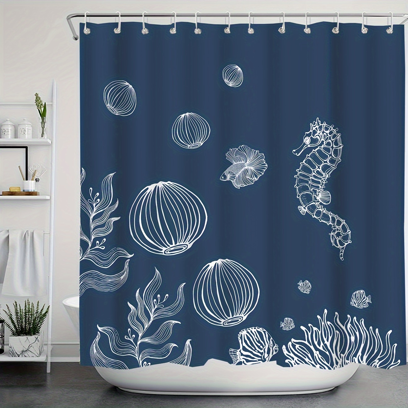 Marine Animal Shower Curtain Seahorse Nautical Theme Shower - Temu