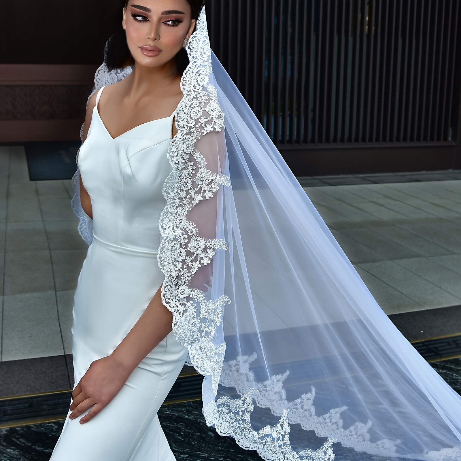 1pc Bride Wedding Veil Glitter Veil Headdress Decorated with Rhinestone Mesh Bridal Wedding Gown Hair Accessories,Temu