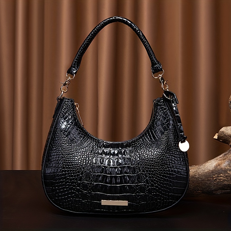 Faux Croc Leather Baguette Bag