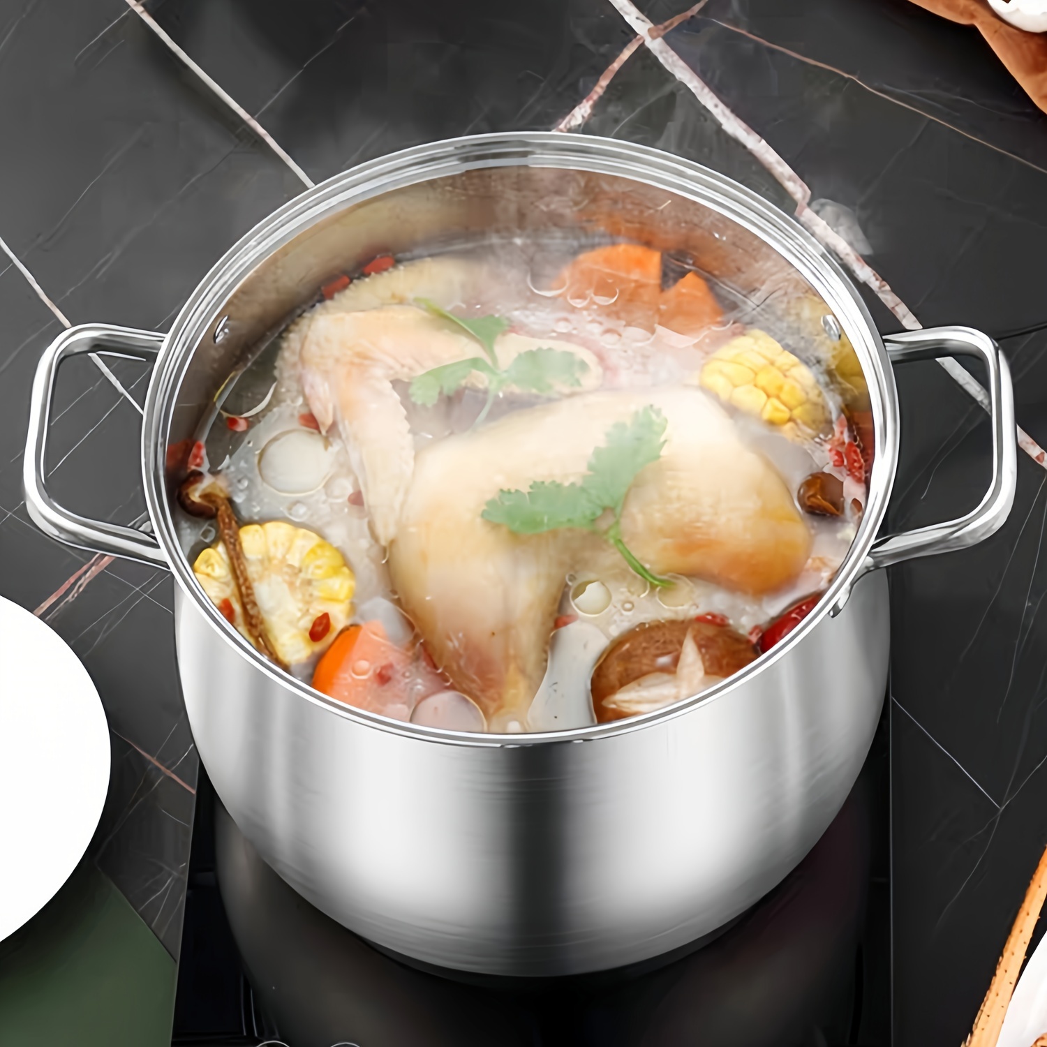 Large Capacity Thickened Stainless Steel Pot,, Dishwasher Safe, Gas Stove  Induction Cooker Can Be Used, Food Can Be Observed Through Glass Cover, Pot  Body With Transparent Glass Cover, With 3 Layers Of