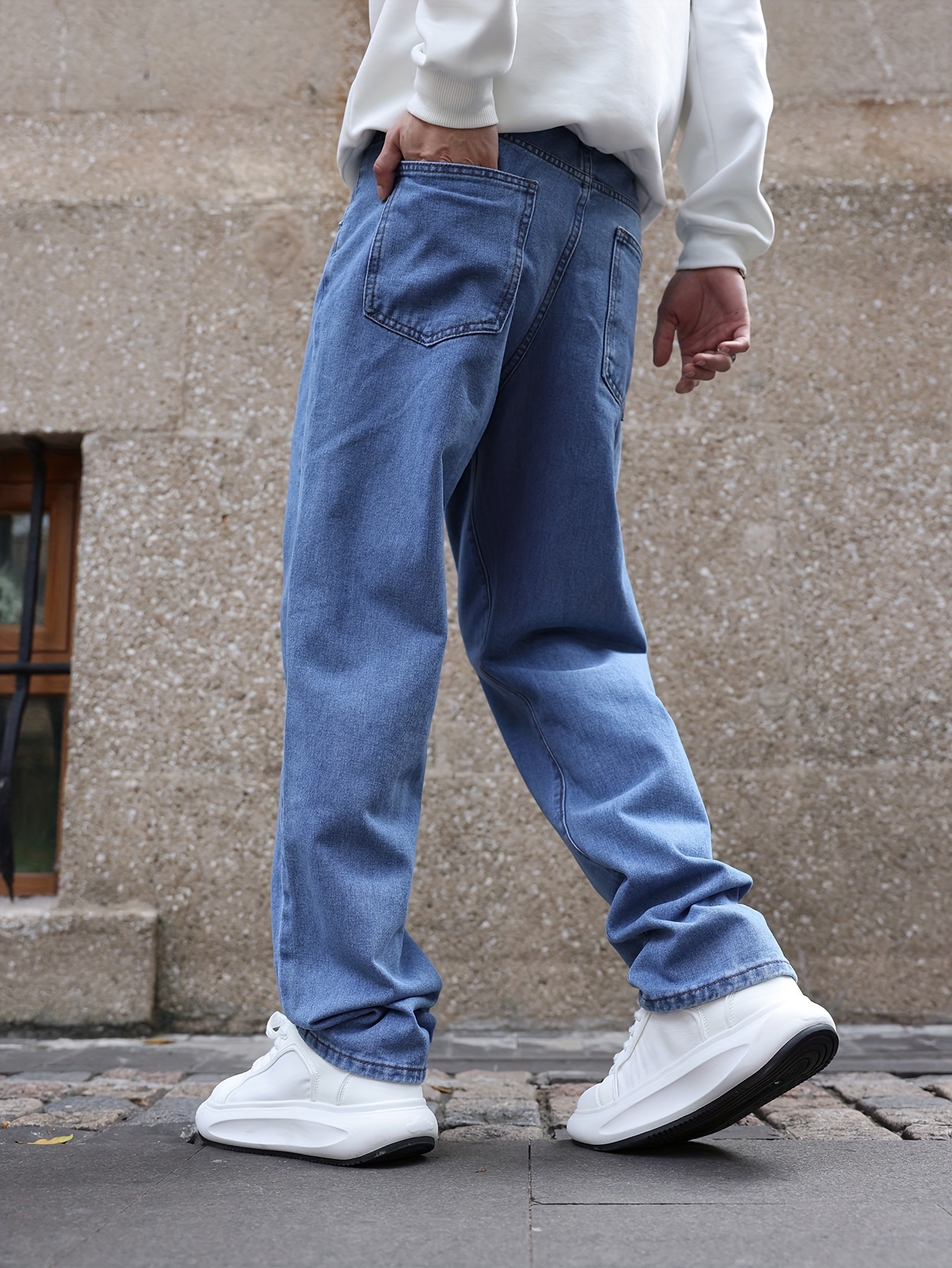 Men's Trendy Solid Straight Leg Jeans Loose Men's Denim - Temu