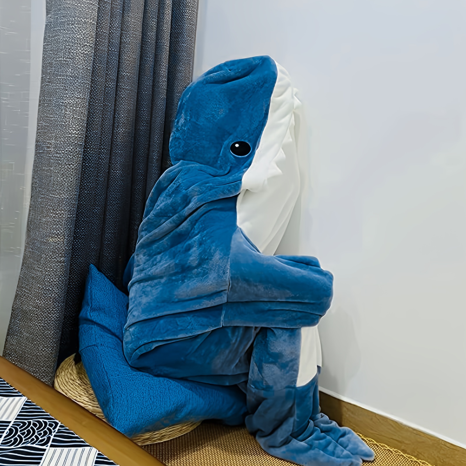 Manta de tiburón con capucha para adultos, manta de franela súper suave y  acogedora manta de tiburón con capucha (azul, S)