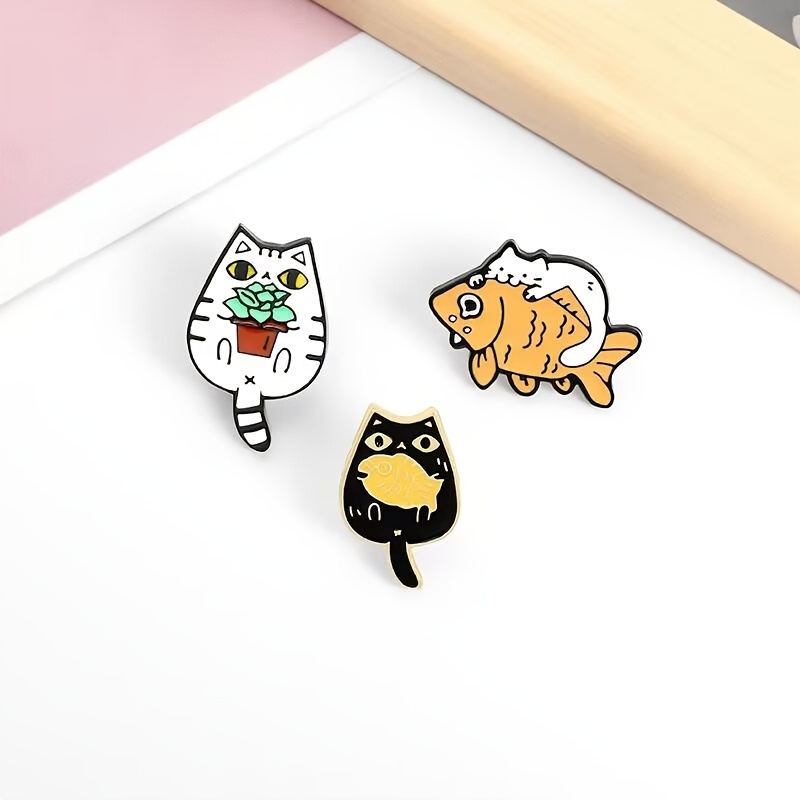 Casual Cat Eating Fish Enamel Pins for Backpacks Anime Cartoon Pins