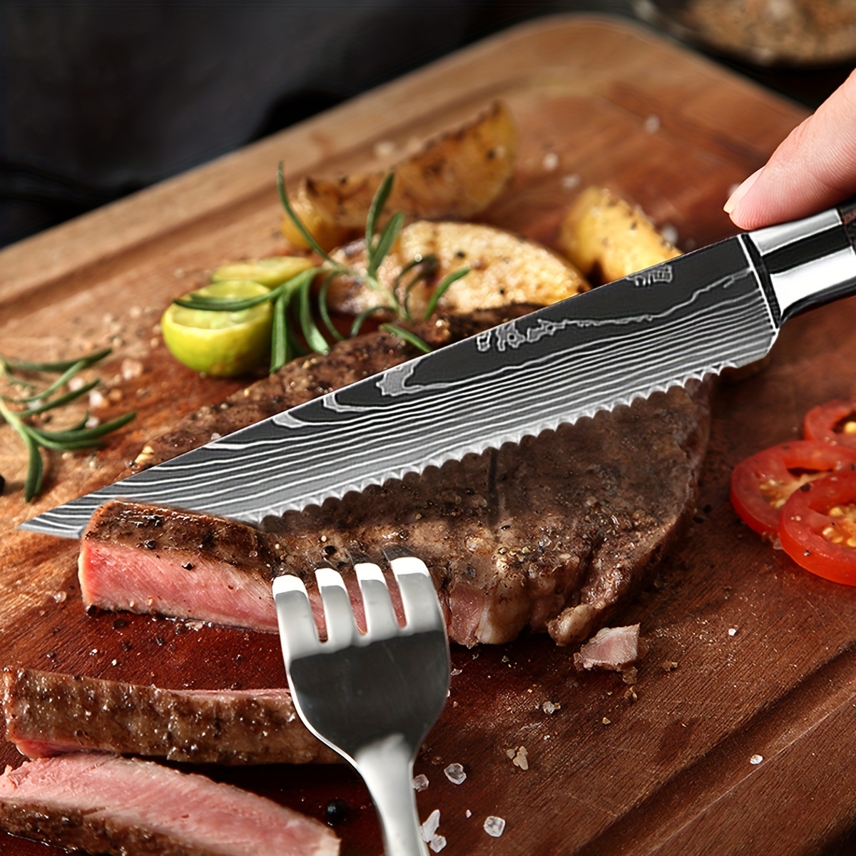 Non Serrated Damascus Steel Steak Knives - Zelancio.com