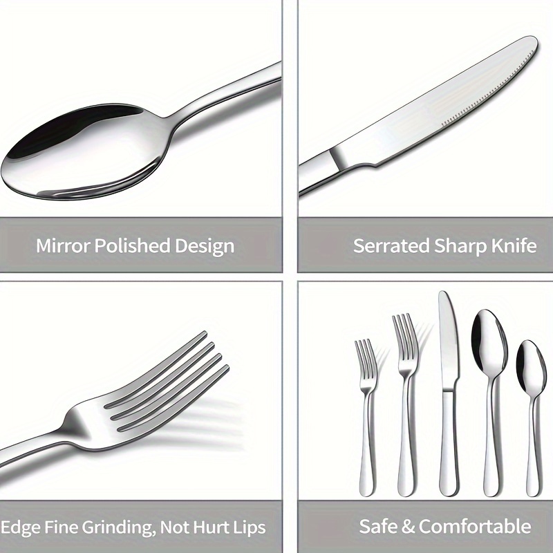 Stainless Steel Silverware Set, Handle Dinner Knife Fork Spoon