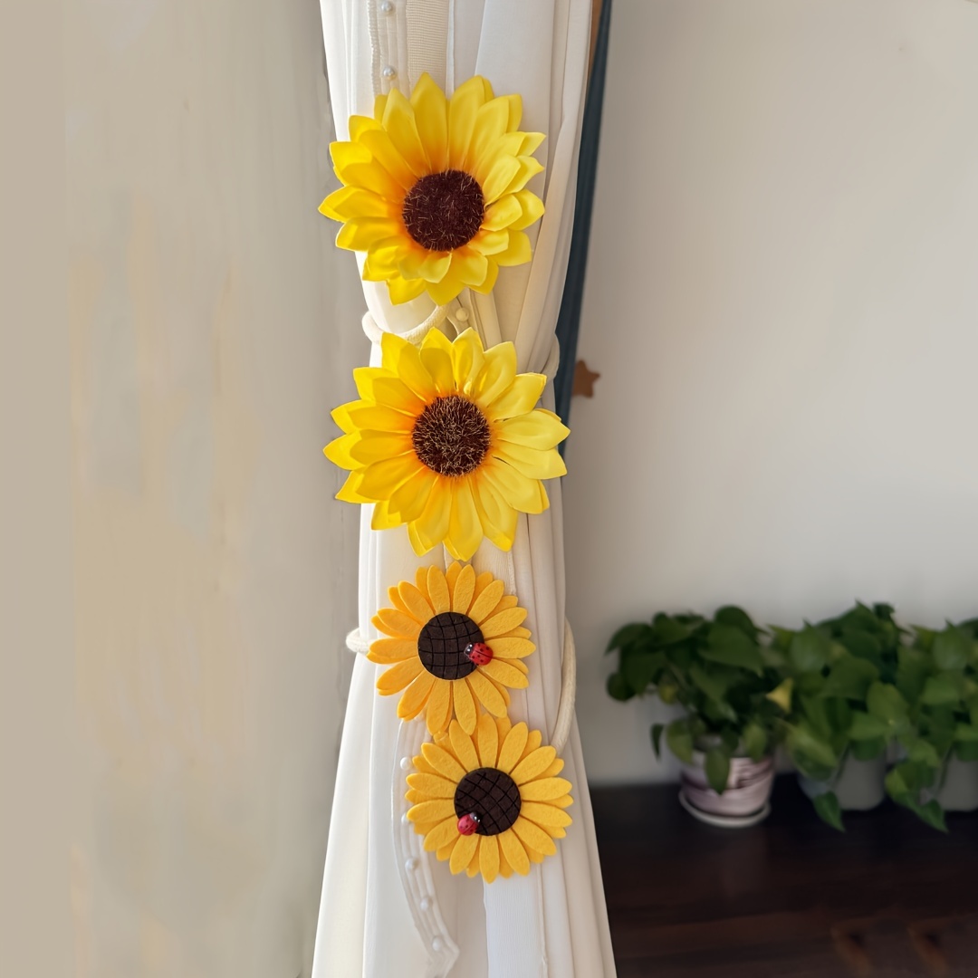 

1pc Korean Ladybug Sunflower Window Curtain Buckle Sunflower Window Curtain Tie Curtain Holdback Belt Binding Rope Window Curtain Tieback For Living Room Office Home Decor