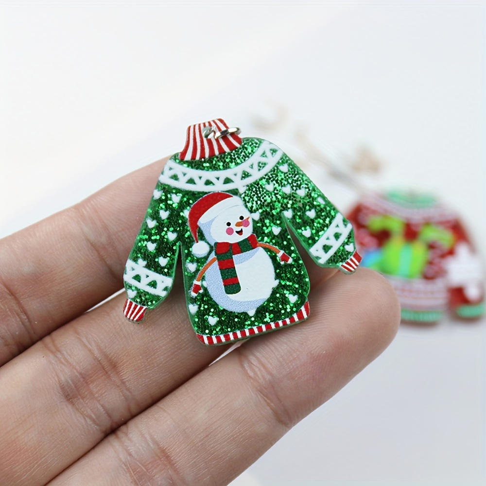 2 Pairs Children's Christmas Acrylic Santa Claus & Snowman Pendant