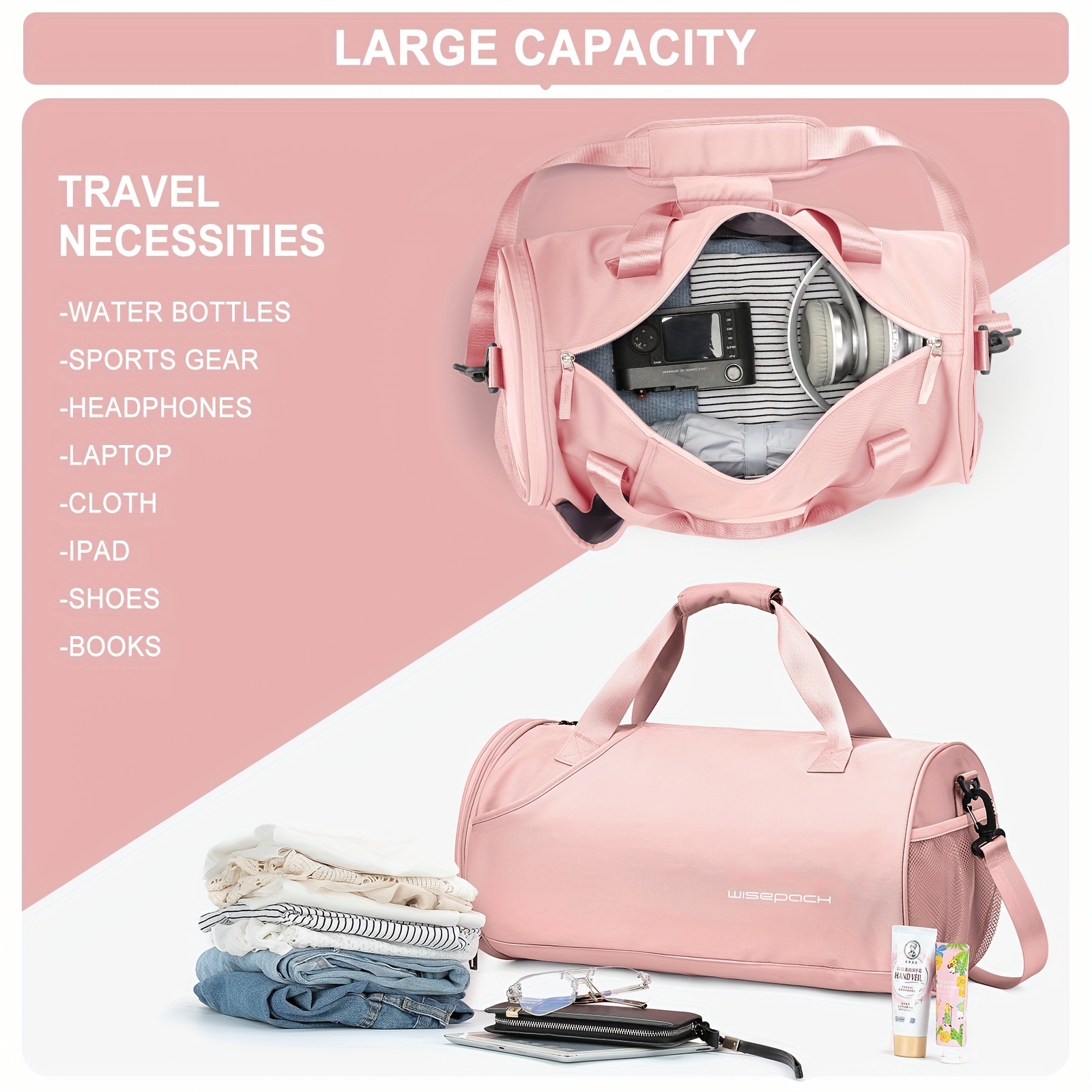 Large Capacity Gym Bag Duffle Bag With Shoes Compartment Dry Wet