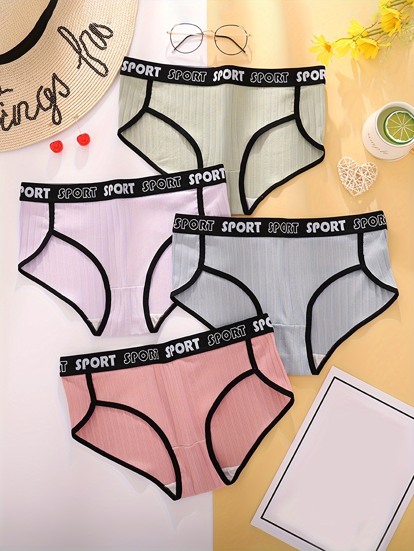 4 Pack Solid Letters Trim Boxer Briefs, Soft & Comfortable Daily Panties,  Women's Lingerie & Underwear