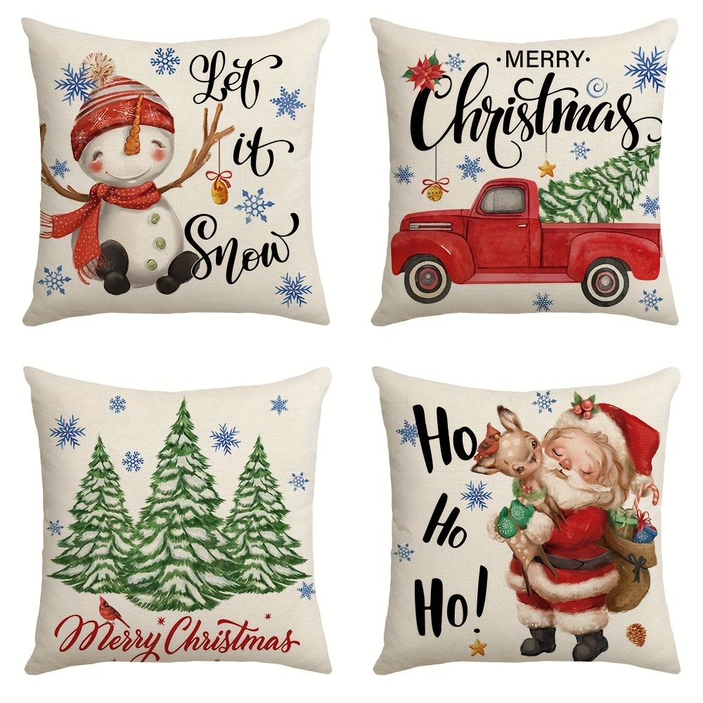 Christmas Christmas Snowman Color Lights Christmas Tree Santa Claus  Pillowcase Home Sofa Cushion Cover Linen Blend Car Cushion Cover Throw  Pillow Home Pillow Insert Not Included - Temu