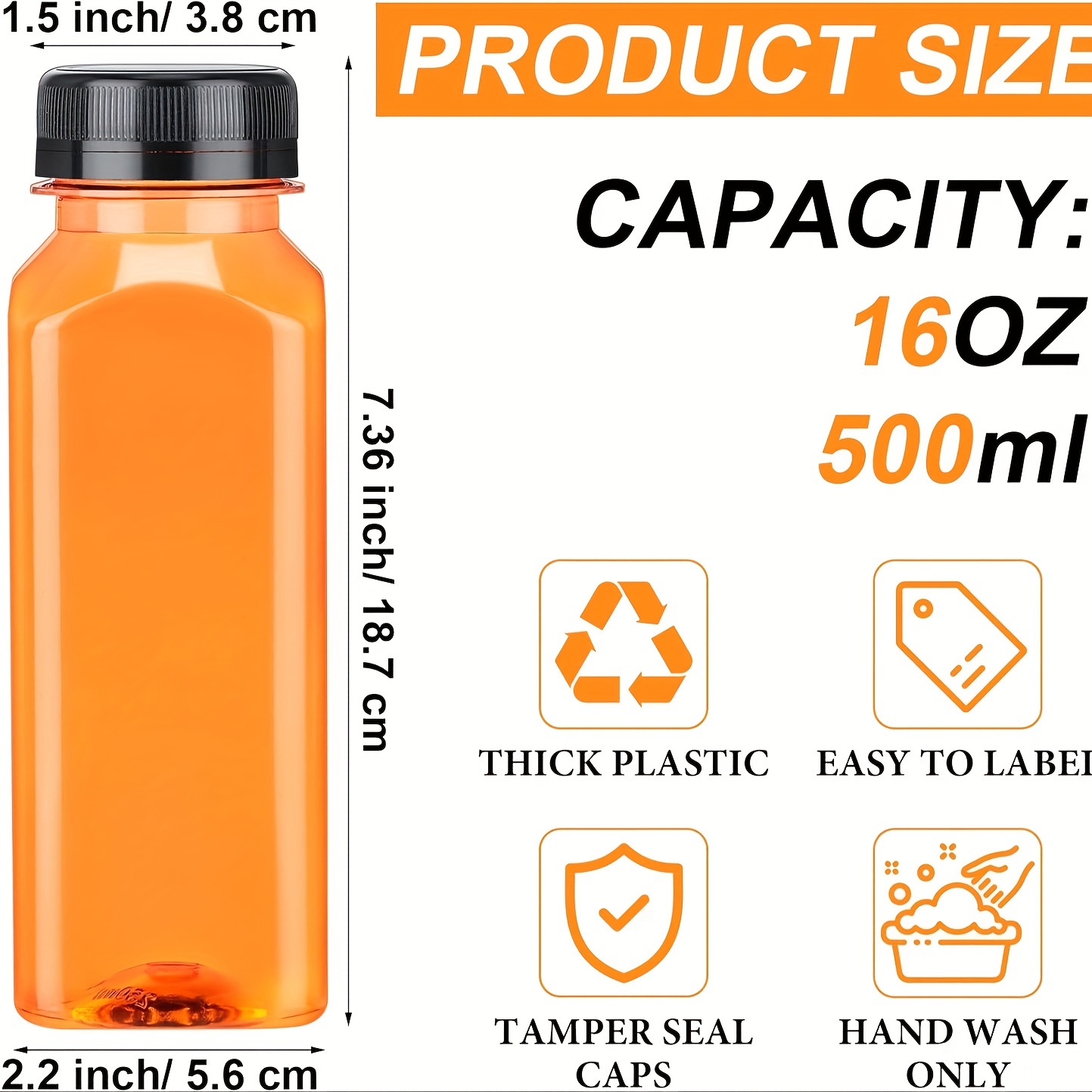  Juice Bottles with Caps for Juicing & Smoothies, Reusable Clear  Empty Plastic Bottles with Caps, 12 Ounce Drink Containers for Mini Fridge,  Juicer Shots, Small Water Bottles Bulk 12 oz (12