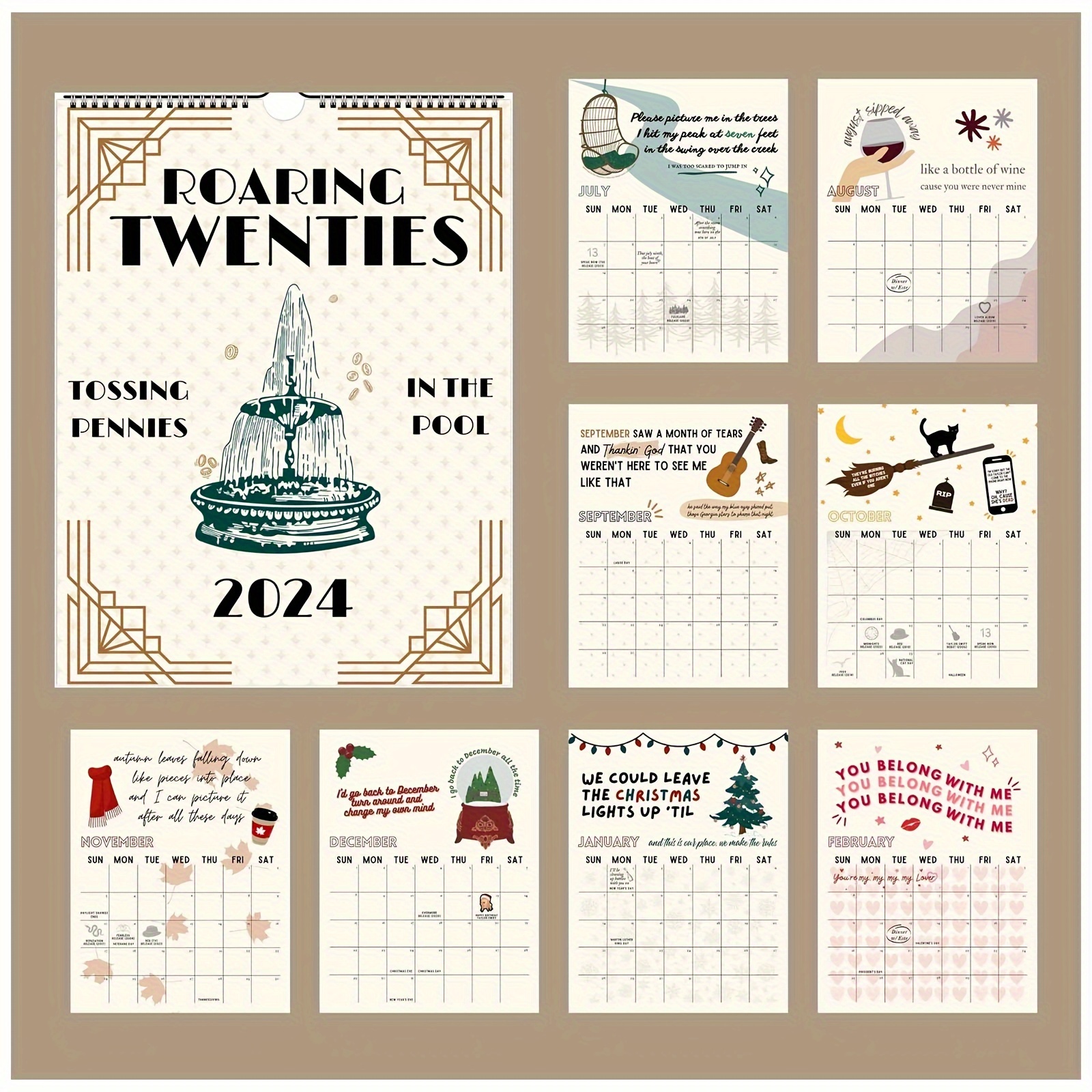 2024 Roaring Twenties Calendar Home Office Monthly Square Wall