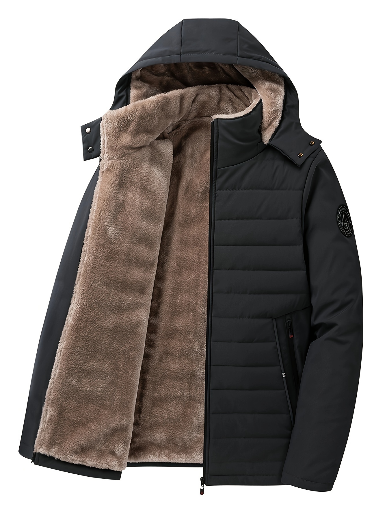 Mens Winter Warm Thicken Outwear Faux Suede Fleece Lined Fur Hoodie Jacket
