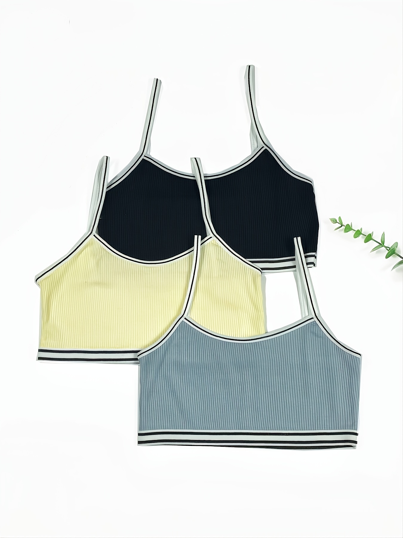 Girl's Developmental Period Underwire Bra Little Cute Pattern Solid Color  For 9-12-14 Years Old (3 Pieces Set)
