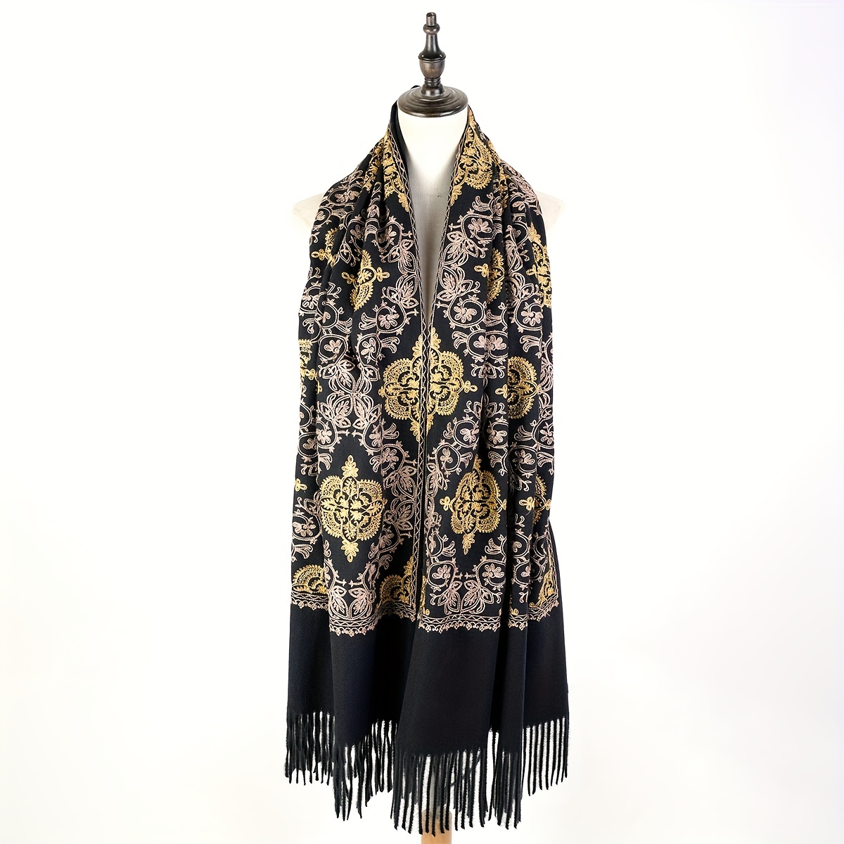 Cashmere Embroided Scarf Long Warm Tassel Shawl