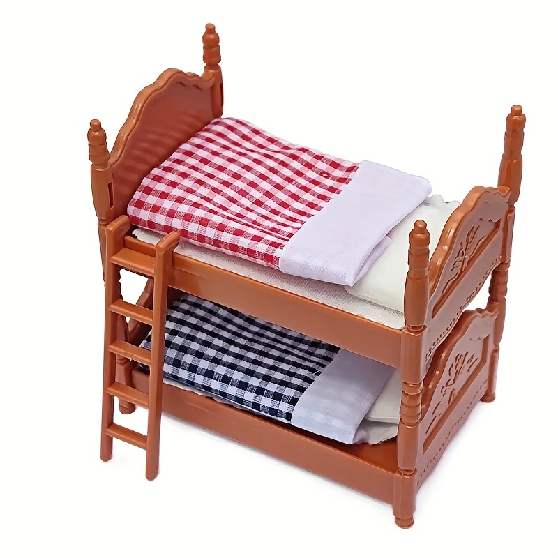 

Dollhouse Miniature Twin Bed, Play House Puzzle Bedroom Scene Toy, Simulative Quilt, Pillow, Bed Shelf, Ladder, Furniture Model, Gift