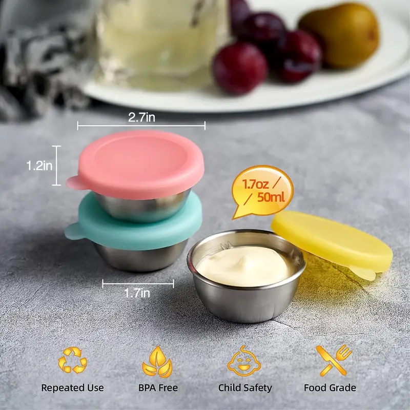 6pcs Reusable Sauce Cups Salad Dressing Container Condiment Containers With  Lids