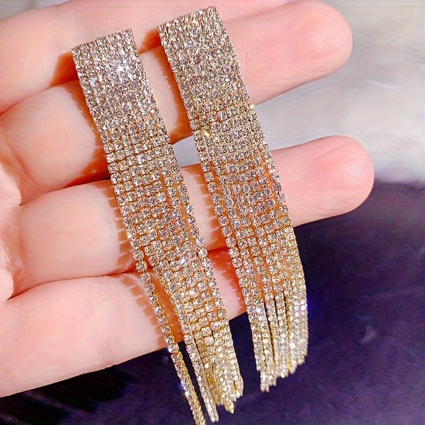 10 pairs lot shiny zircon decor dangle earrings simple luxury style zinc alloy jewelry gift for friends details 30